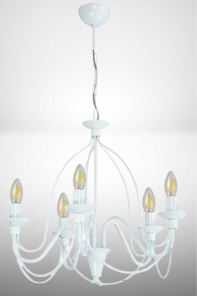 Aydınlatma Dünyam Şato 5li Beyaz Avize Modern Tasarım, Salon, Oturma Odası