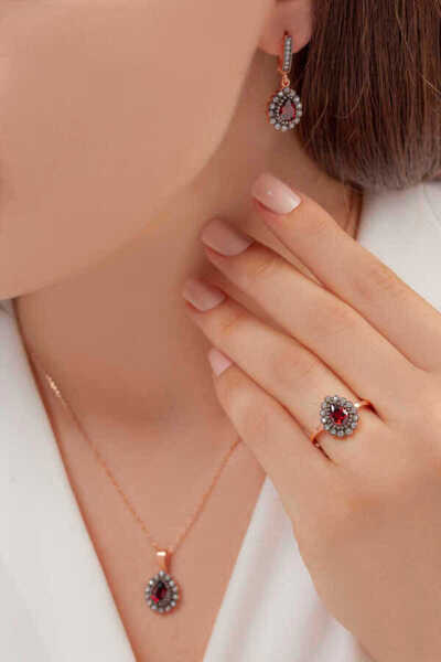 aga kulche Damla Model Gümüş Takı Seti Kalemli S60EK 925