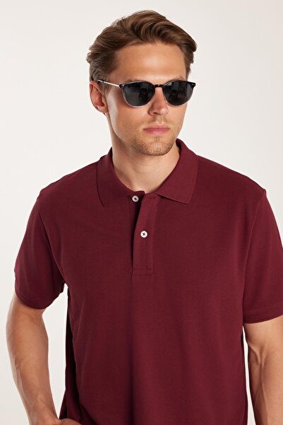 Tudors Men's Regular Fit Classic Cut 100% Cotton Plain Pique Burgundy Polo Neck T-Shirt