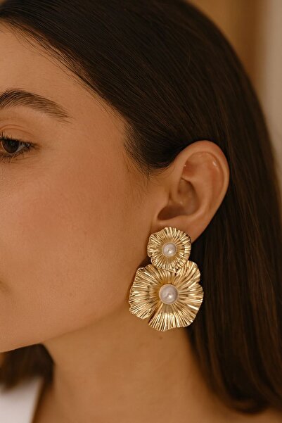 SEO AKSESUAR İnci Detay Gold Abiye Küpe