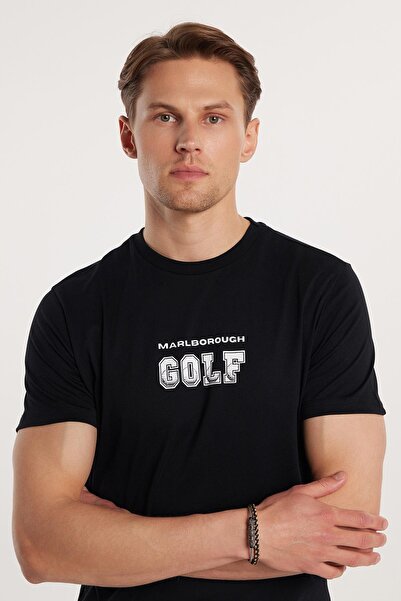 Tudors Ανδρικό T-shirt Slim Fit Slim Fit 100% βαμβακερό μαλακό μπλουζάκι με εμπριμέ μαύρο Crew