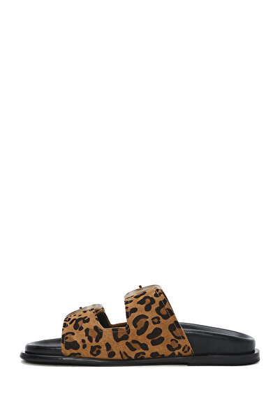 Derimod Women's Leopard Double Buckle Suede Leather Slippers 25Sfd 200710