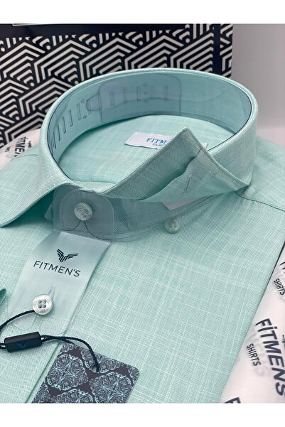 Fitmens Classic Long Sleeve Pocketless Linen Collar Buttoned Bottom Men's Shirt with Gift Box Fs-003686 - Mint