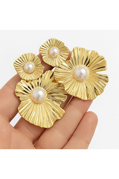 SEO AKSESUAR İnci Detay Gold Abiye Küpe