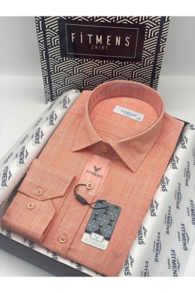 Fitmens قميص رجالي كلاسيكي بأكمام طويلة بدون جيوب وياقة كتان وأزرار سفلية مع ...