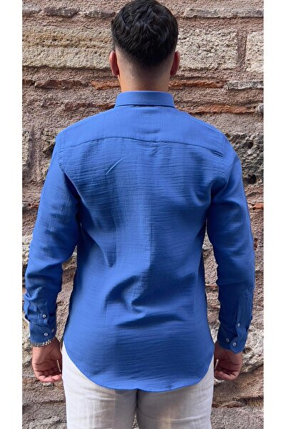 Fitmens Slim Fit Uzun Kol Müslin Pamuk Rahat Nefes Alabilen Kumaştan Yaka Düğmeli Hediye Kutulu Erkek Gömlek