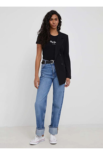 Pepe Jeans Bisiklet Yaka Baskılı Siyah Kadın T-Shirt PL505202