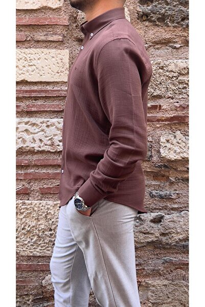 Fitmens Slim Fit Long Sleeve Muslin Cotton Comfortable Breathable Fabric Collar Buttoned Men's Shirt with Gift Box