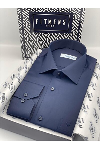 Fitmens Classic Long Sleeve Gold Satin Gift Boxed Men's Shirt Fs-002160 - Nav...