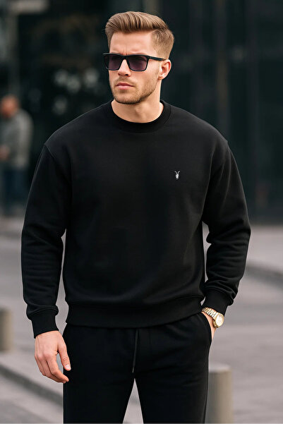 COMBİNE MİCHAİL Чорний колір Basic Crew Neck Relaxed Regular чоловічий світшот з розслабленою горловиною
