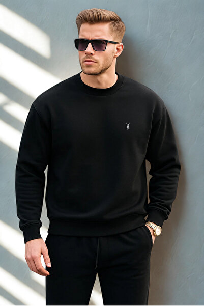 COMBİNE MİCHAİL Siyah Renk Basic Bisiklet Yaka Relaxed Regular Erkek Sweatshirt