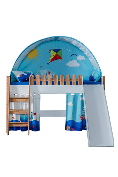 benim odam My House Çocuk Odası Montessori Takımı Kaydıraklı Karyola Ve Mavi Oyun Evi