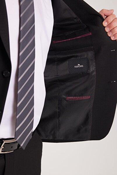 Tudors Erkek Regular Fit Esnek Likralı Kumaş Mono Yaka Kapaklı Cepli Takım Elbise