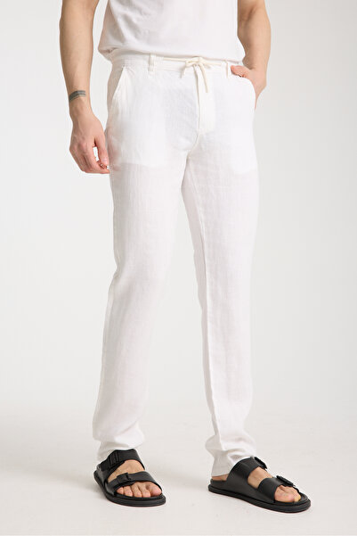 muzzo jeans White 100% Linen Trousers with Elastic Waist