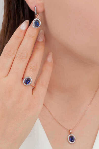 aga kulche Oval Tasarım Gümüş Takı Seti Kalemli S102EL 925