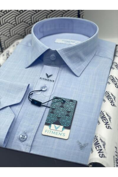 Fitmens Classic Long Sleeve Linen Collar Buttoned Bottom Men's Shirt with Gift Box Fs-003686 - Light Blue