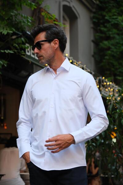 Fitmens Classic Long Sleeve Gold Satin Gift Boxed Men's Shirt Fs-002160 - White