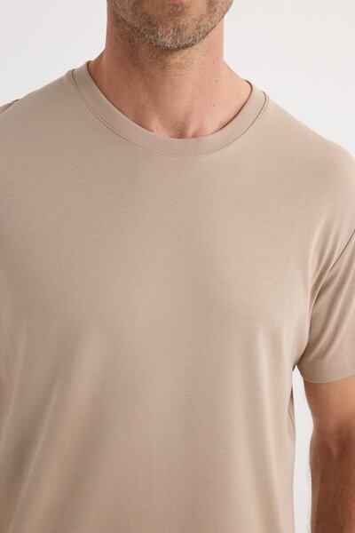 Tudors Unisex Relax Fit Άνετη εφαρμογή 100% βαμβακερή μαλακή υφή Ελαφρύ χοντρό μπεζ μπλουζάκι με λαιμόκοψη