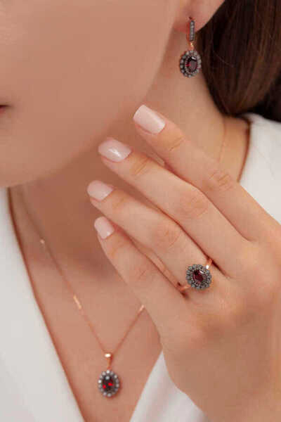 aga kulche Oval Model Kadın Gümüş Takı Seti Kalemli S62EK 925