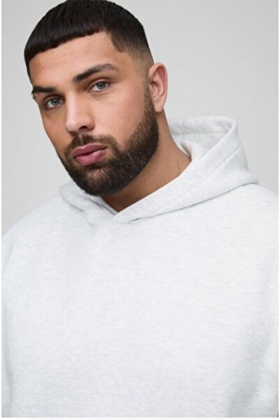 LADY HAZAL Gray Kangaroo Model Oversize Plus Size Mold Men's Large Size Sweatshirt