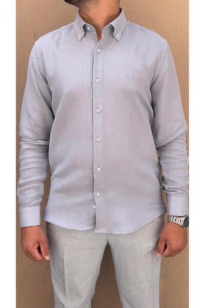 Fitmens Slim Fit Long Sleeve Muslin Cotton Comfortable Breathable Fabric Collar Buttoned Men's Shirt with Gift Box