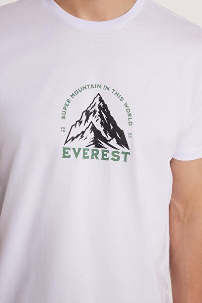 Tudors Men's Slim Fit Slim Fit 100% Cotton Soft Texture Printed White Crew Neck T-Shirt