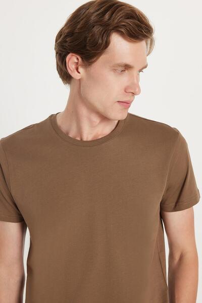Tudors Unisex Slim Fit Slim Fit 100% βαμβακερό μπλουζάκι με μαλακή υφή καφέ Crew λαιμόκοψη