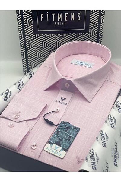 Fitmens Klasik Uzun Kol Keten Yaka Alttan Düğmeli Hediye Kutulu Erkek Gömlek FS-003686 - Pembe