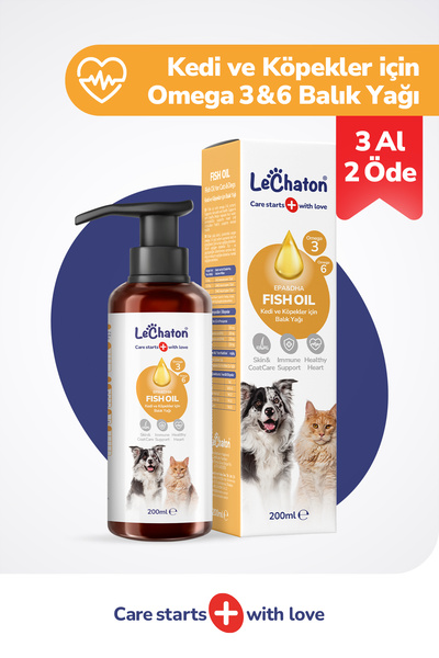 LeChaton Pet Care Fish Oil - Kedi Ve Köpek Için Balık Yağı 200ml Omega 3 ve 6...