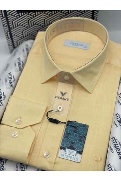 Fitmens Klasik Uzun Kol Keten Yaka Alttan Düğmeli Hediye Kutulu Erkek Gömlek FS-003686 - Sarı