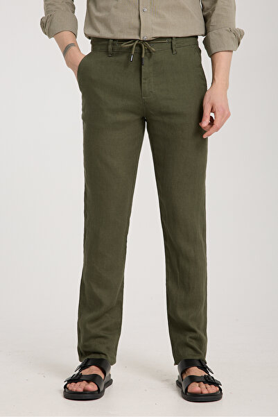 muzzo jeans Green 100% Linen Trousers with Waistband
