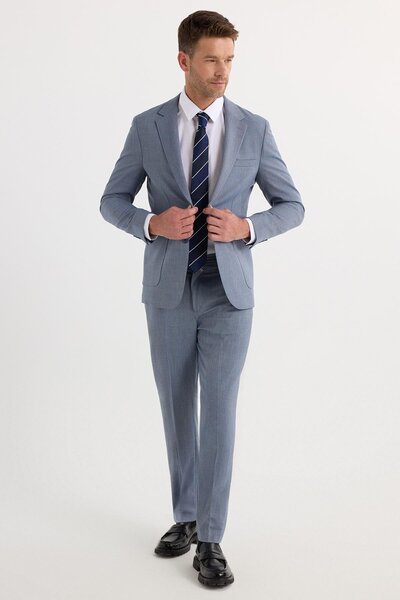 Tudors Men's Regular Fit Stretchy Lycra Fabric Mono Collar Suit with Pocket