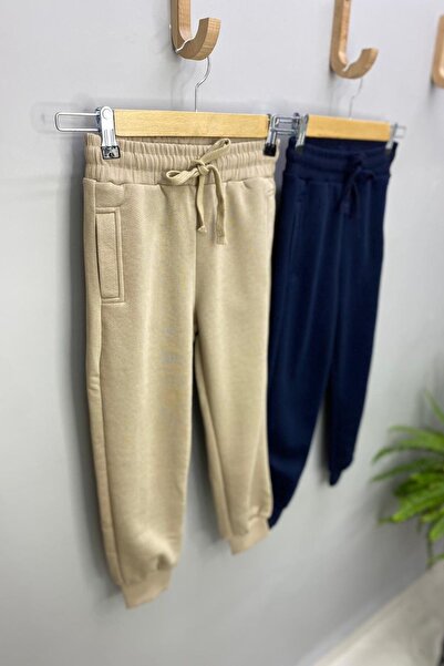 woorage cuties Woorage Unisex Çocuk Üç İplik Şardonsuz Eşofman Altı 5358 Bej