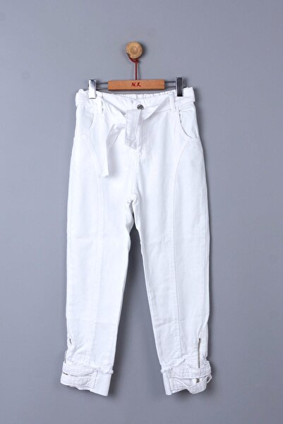 nk kids Kız Çocuk Paçası Düğmeli Pantolon 51716 Beyaz