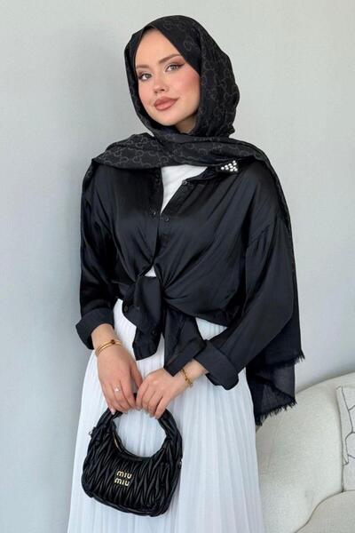 Şule Giyim Πουκάμισο Pelin Satin Μαύρο