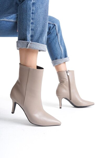 Mubiano Collection Mubiano Genuine Leather Collection Γυναικείες κοντές μπότες με φερμουάρ με μυτερή μύτη βιζόν - MCALM2232 - VZ