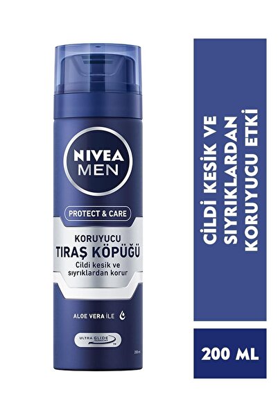 NIVEA Men Erkek Tıraş Köpüğü Protect&care 200ml, Aloe Vera, Pürüzsüz Tıraş, Cildi Kesiklerden Korur