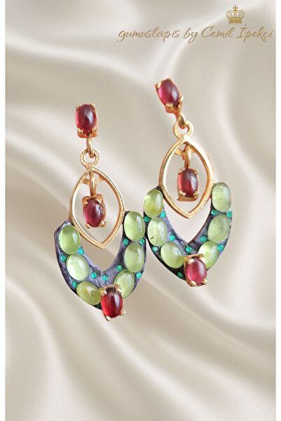 lpsankara Turmalin Lal ve Zümrüt Taşlı Gümüş Küpe