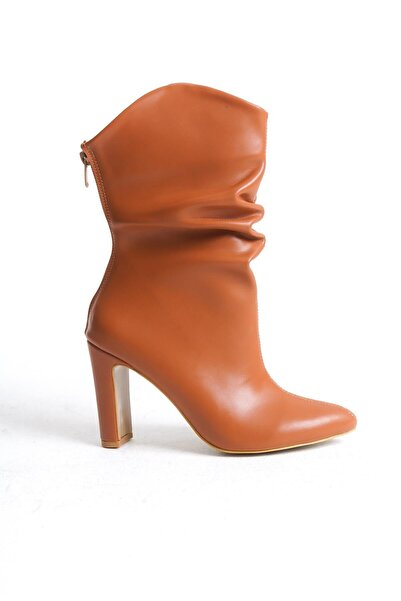 Mubiano MBSR606-TB Kadın Sivri Burun Körüklü Taba Topuklu Bot & Bootie