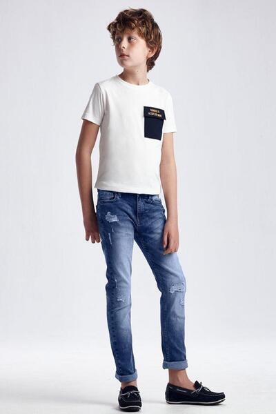 MAYORAL Erkek Çocuk 8-16 Yaş Denim Yırtıklı Pantolon 6556 Mavi