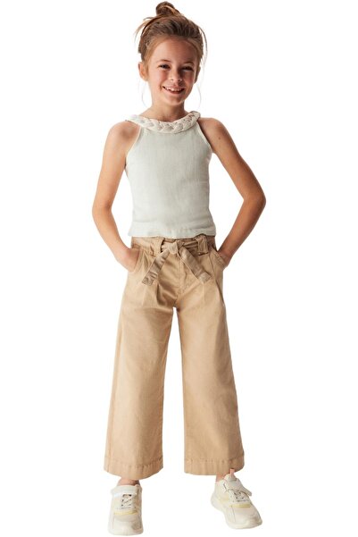 nk kids Kız Çocuk Kemerli Bol Paça Pantolon 54707 Taş Rengi