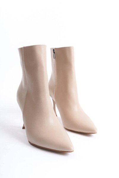 Mubiano MBHRND801N-Kadın İnce Topuklu Sivri Burun Nude Kısa Bot & Bootie