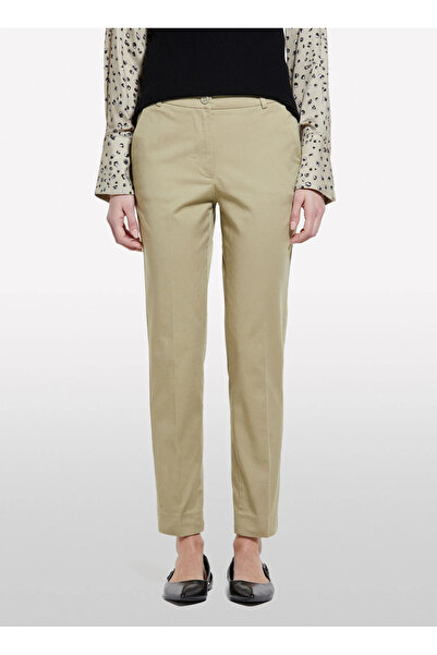 Sisley Women's Sand Color Stretch Cotton Regular Waist Chino Pants