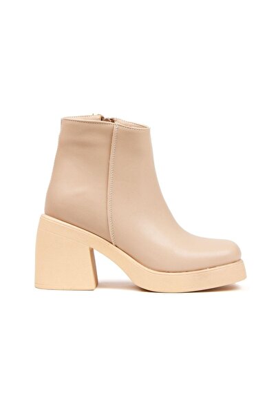 Mubiano 507-N Γυναικείες μπότες και μποτάκια με χοντρό τακούνι, γυμνό χρώμα