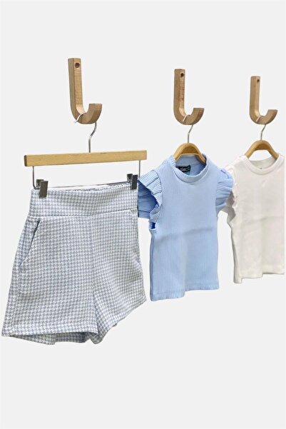 Cuties Mojo Female Child Houndstooth Linen Shorts 3852 Blue