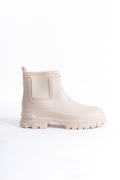 Mubiano MBTB2026-BJ Γυναικείες πλαϊνές ελαστικές μπεζ κοντές μπότες βροχής