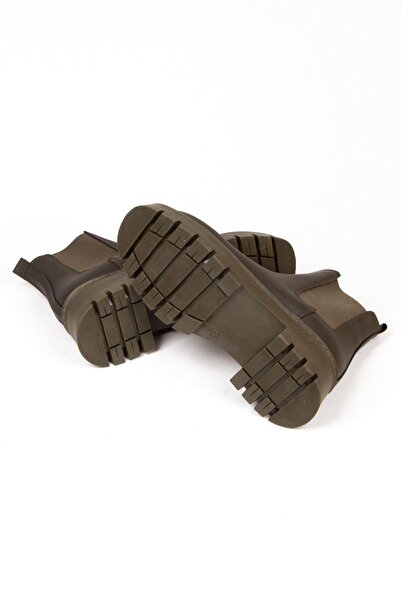 Mubiano 335-Y Kadın Yeşil Kalın Taban Chelsea Kısa Bot&Bootie&Postal