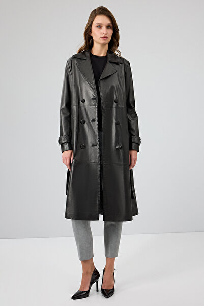 Derimod Beyonce Kadın Siyah Deri Pardösü 22WGD5026U4