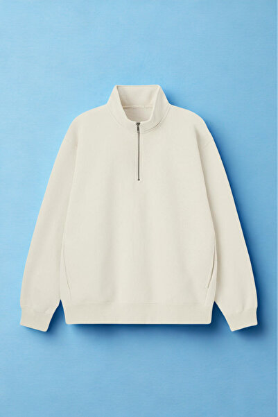 COMBİNE MİCHAİL Бежевий чоловічий світшот з високим коміром і застібкою-блискавкою