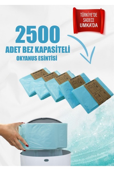 Korbell 16 Lt Çöp Kutuları Ile Uyumlu 2500 Adet Okyanus Kokulu Bebek Bezi Kapasiteli 5 Paket Çöp Poşeti